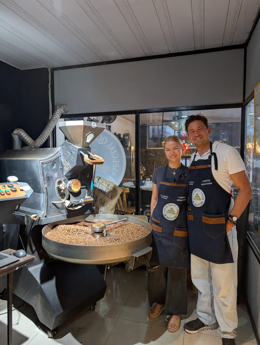 Gabriel Jr. at a partner roastery in Europe